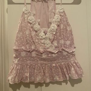 Red and White top with Lace Flowers